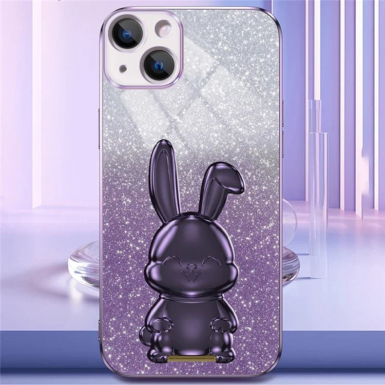 For iPhone 14 Plus Shockproof Cute Rabbit Glitter Case Phone Cover with Kickstand