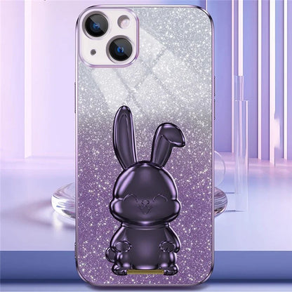 For iPhone 14 Plus Shockproof Cute Rabbit Glitter Case Phone Cover with Kickstand