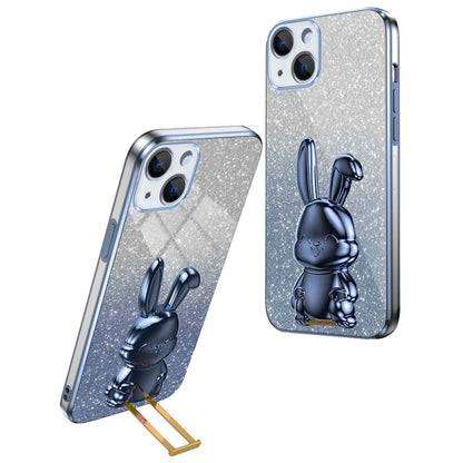 For iPhone 14 Plus Shockproof Cute Rabbit Glitter Case Phone Cover with Kickstand