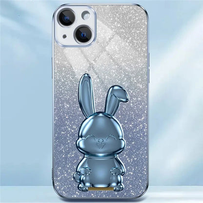 For iPhone 14 Plus Shockproof Cute Rabbit Glitter Case Phone Cover with Kickstand