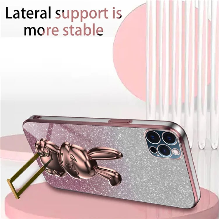For iPhone 12 Pro Max Cartoon Rabbit Glitter Case Phone Cover with Kickstand