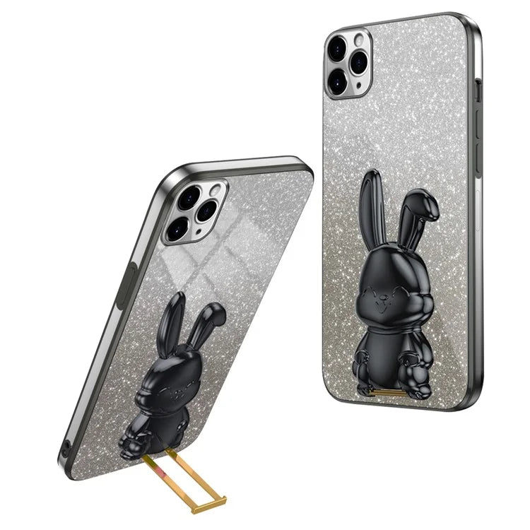 For iPhone 11 Pro Pull-out Kickstand Cartoon Rabbit Protective Case Phone Cover