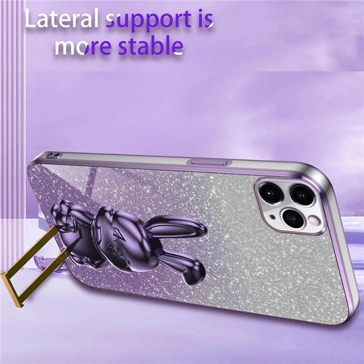 For iPhone 11 Pro Pull-out Kickstand Cartoon Rabbit Protective Case Phone Cover