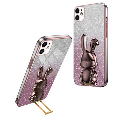 For iPhone 11 Pull-out Kickstand Cartoon Rabbit Case Smart Phone Protector Cover
