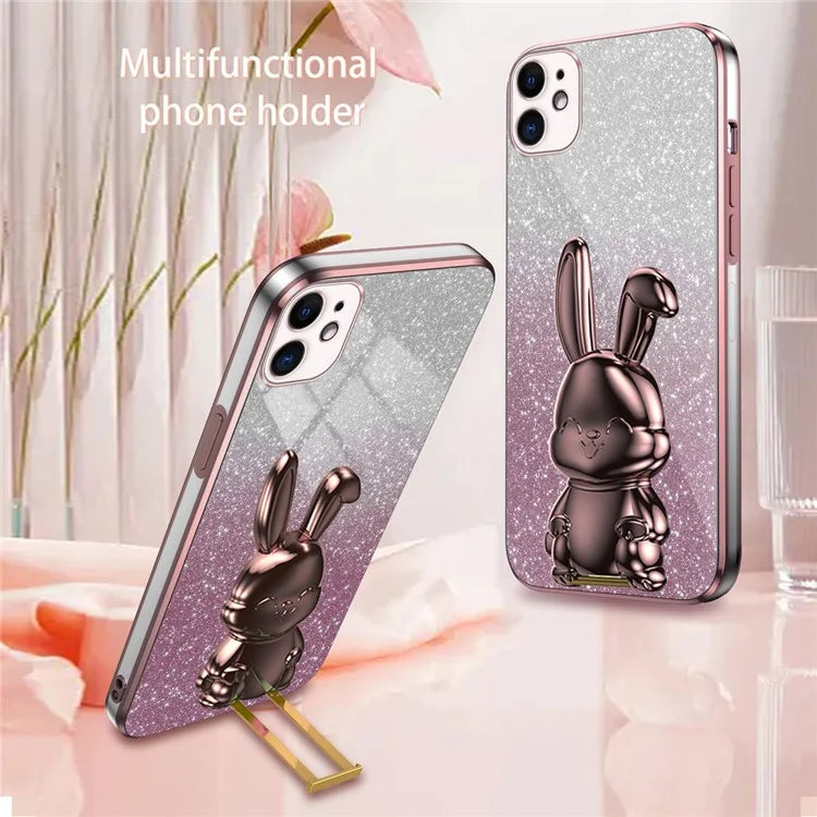 For iPhone 11 Pull-out Kickstand Cartoon Rabbit Case Smart Phone Protector Cover