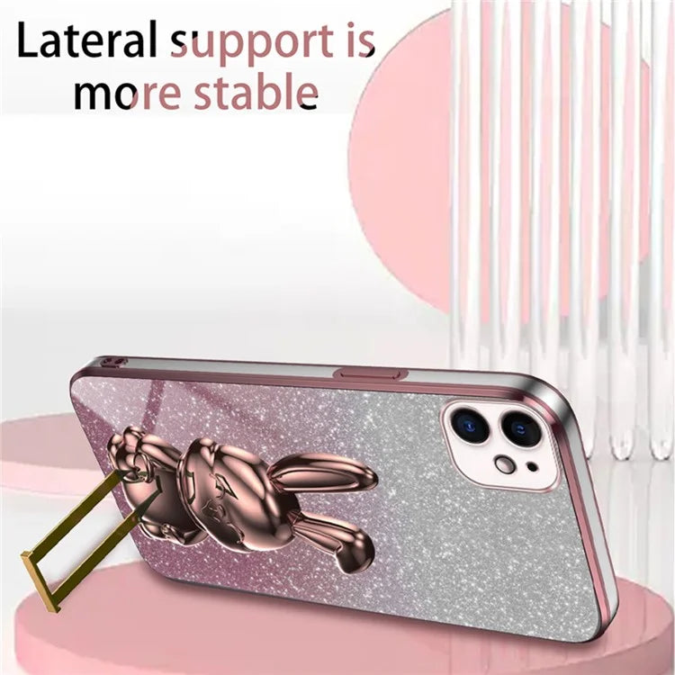 For iPhone 11 Pull-out Kickstand Cartoon Rabbit Case Smart Phone Protector Cover