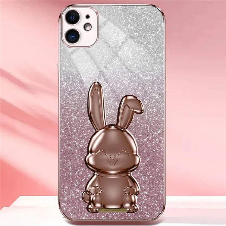 For iPhone 11 Pull-out Kickstand Cartoon Rabbit Case Smart Phone Protector Cover