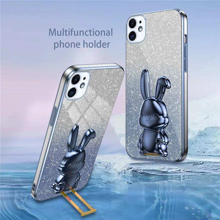 For iPhone 11 Pull-out Kickstand Cartoon Rabbit Case Smart Phone Protector Cover