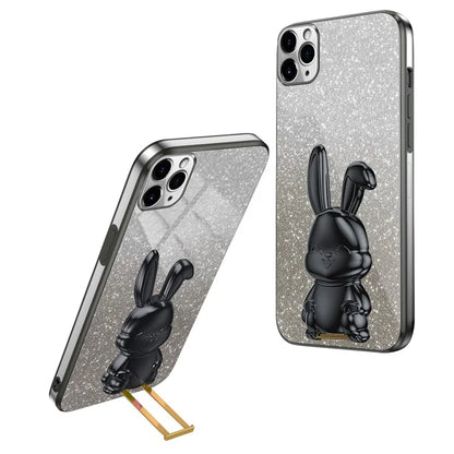 For iPhone 11 Pro Max Cartoon Rabbit Case Pull-out Kickstand Smart Phone Cover