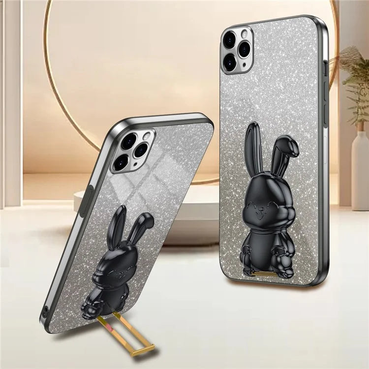 For iPhone 11 Pro Max Cartoon Rabbit Case Pull-out Kickstand Smart Phone Cover