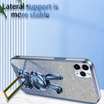 For iPhone 11 Pro Max Cartoon Rabbit Case Pull-out Kickstand Smart Phone Cover