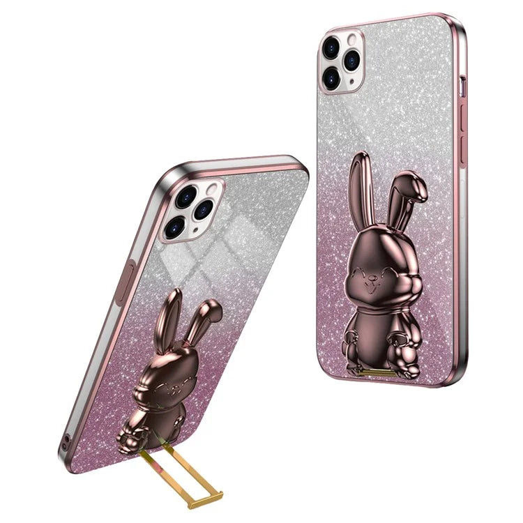 For iPhone 11 Pro Max Cartoon Rabbit Case Pull-out Kickstand Smart Phone Cover