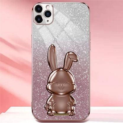 For iPhone 11 Pro Max Cartoon Rabbit Case Pull-out Kickstand Smart Phone Cover