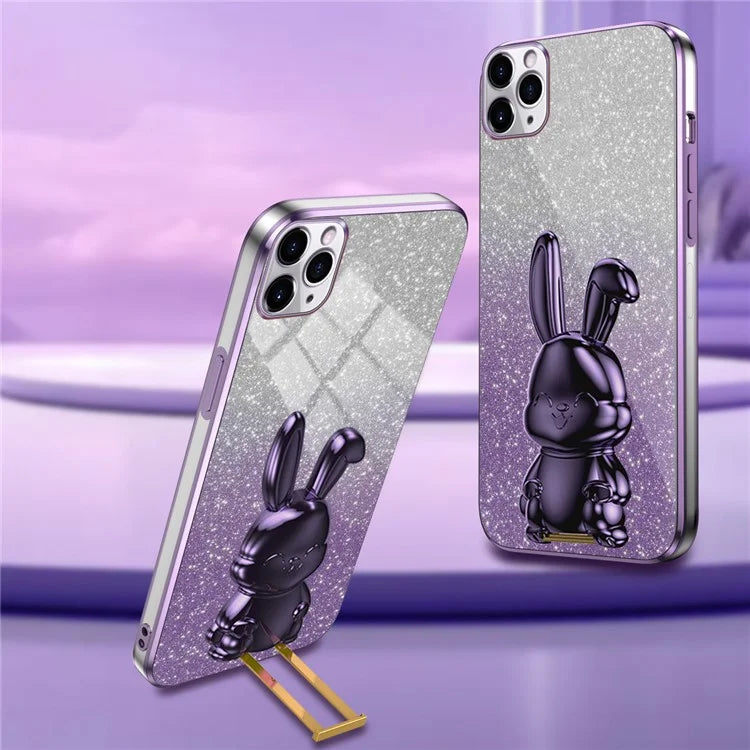 For iPhone 11 Pro Max Cartoon Rabbit Case Pull-out Kickstand Smart Phone Cover