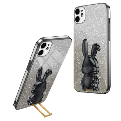 For iPhone 12 mini Glitter Powder Case Pull-out Kickstand Smart Phone Cover