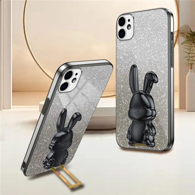 For iPhone 12 mini Glitter Powder Case Pull-out Kickstand Smart Phone Cover