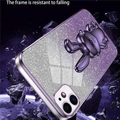 For iPhone 12 Electroplating Rabbit Case Pull-out Kickstand Smart Phone Cover