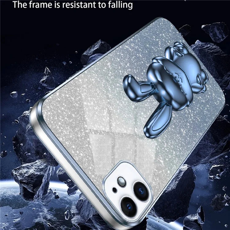 For iPhone 12 Electroplating Rabbit Case Pull-out Kickstand Smart Phone Cover