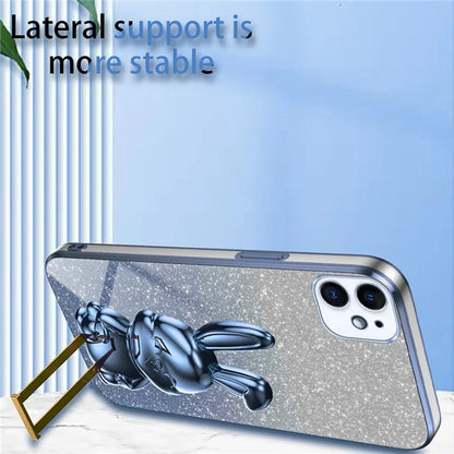 For iPhone 12 Electroplating Rabbit Case Pull-out Kickstand Smart Phone Cover