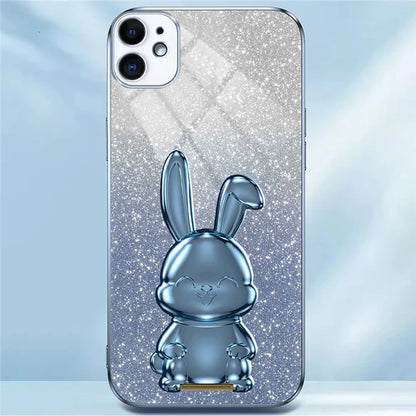 For iPhone 12 Electroplating Rabbit Case Pull-out Kickstand Smart Phone Cover
