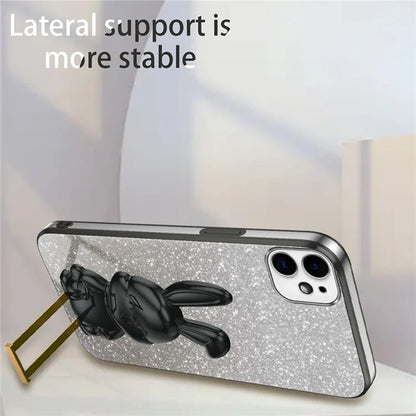 For iPhone 12 Electroplating Rabbit Case Pull-out Kickstand Smart Phone Cover