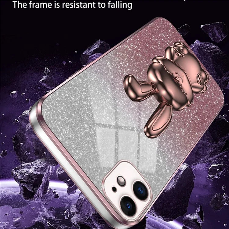 For iPhone 12 Electroplating Rabbit Case Pull-out Kickstand Smart Phone Cover