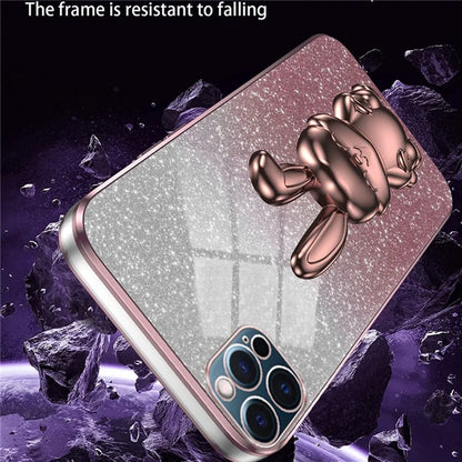 For iPhone 12 Pro Electroplating Rabbit Drop-proof Case Pull-out Kickstand Phone Cover