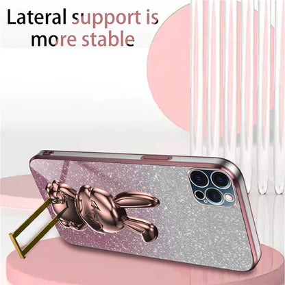 For iPhone 12 Pro Electroplating Rabbit Drop-proof Case Pull-out Kickstand Phone Cover