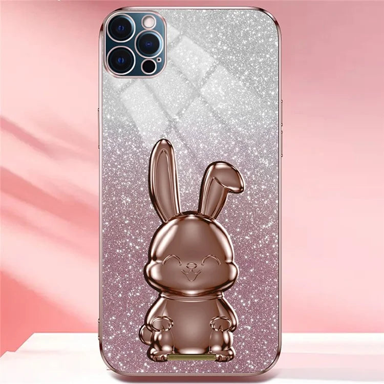 For iPhone 12 Pro Electroplating Rabbit Drop-proof Case Pull-out Kickstand Phone Cover