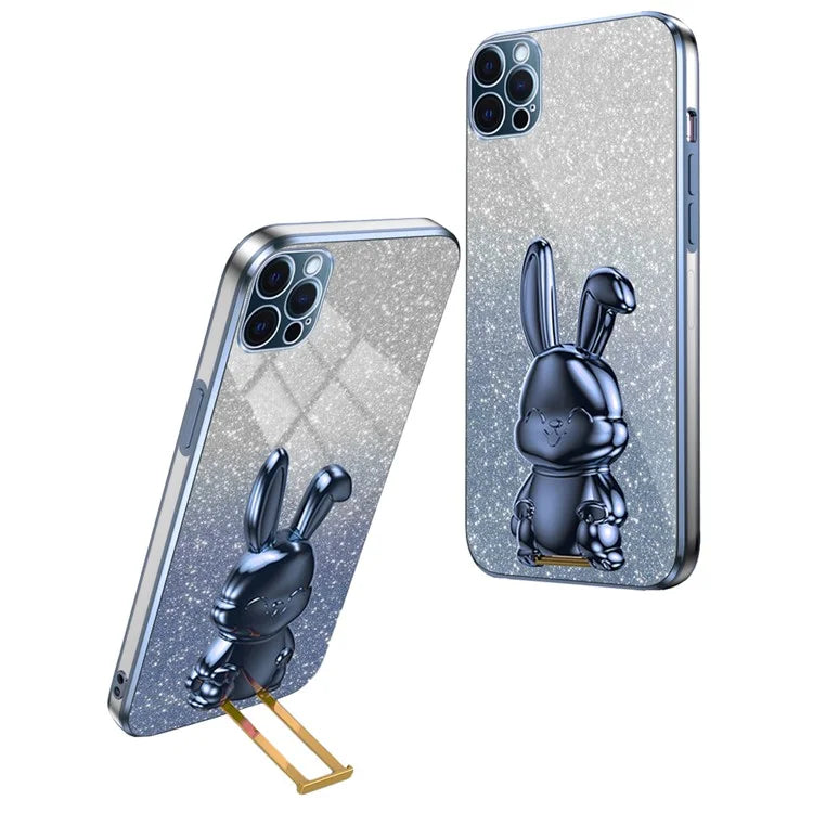 For iPhone 12 Pro Electroplating Rabbit Drop-proof Case Pull-out Kickstand Phone Cover