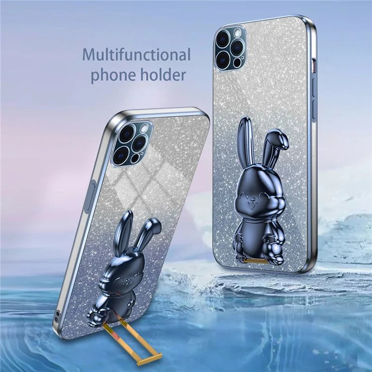 For iPhone 12 Pro Electroplating Rabbit Drop-proof Case Pull-out Kickstand Phone Cover