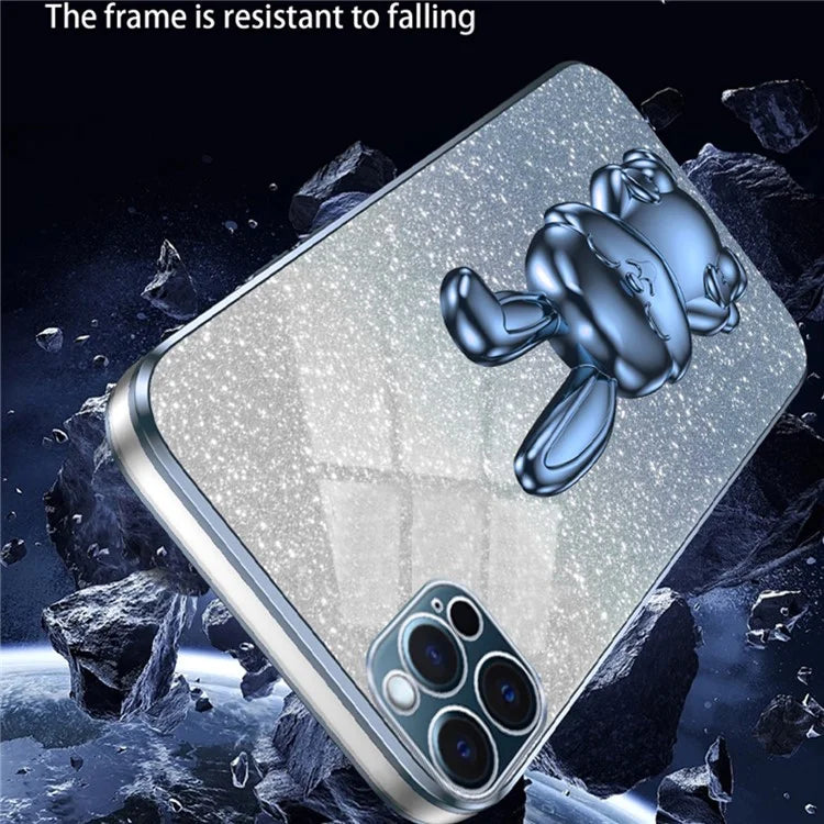 For iPhone 12 Pro Electroplating Rabbit Drop-proof Case Pull-out Kickstand Phone Cover