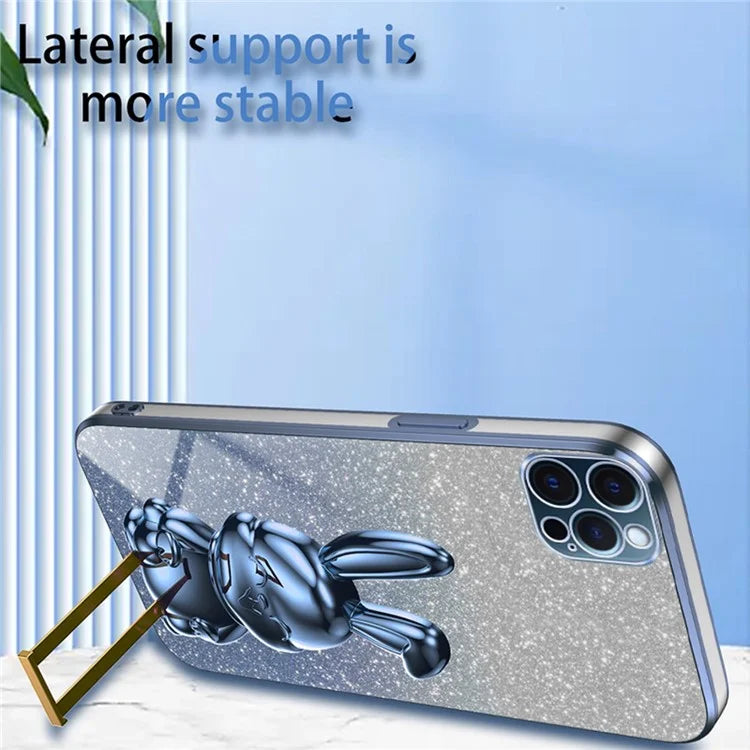 For iPhone 12 Pro Electroplating Rabbit Drop-proof Case Pull-out Kickstand Phone Cover