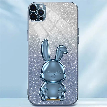 For iPhone 12 Pro Electroplating Rabbit Drop-proof Case Pull-out Kickstand Phone Cover