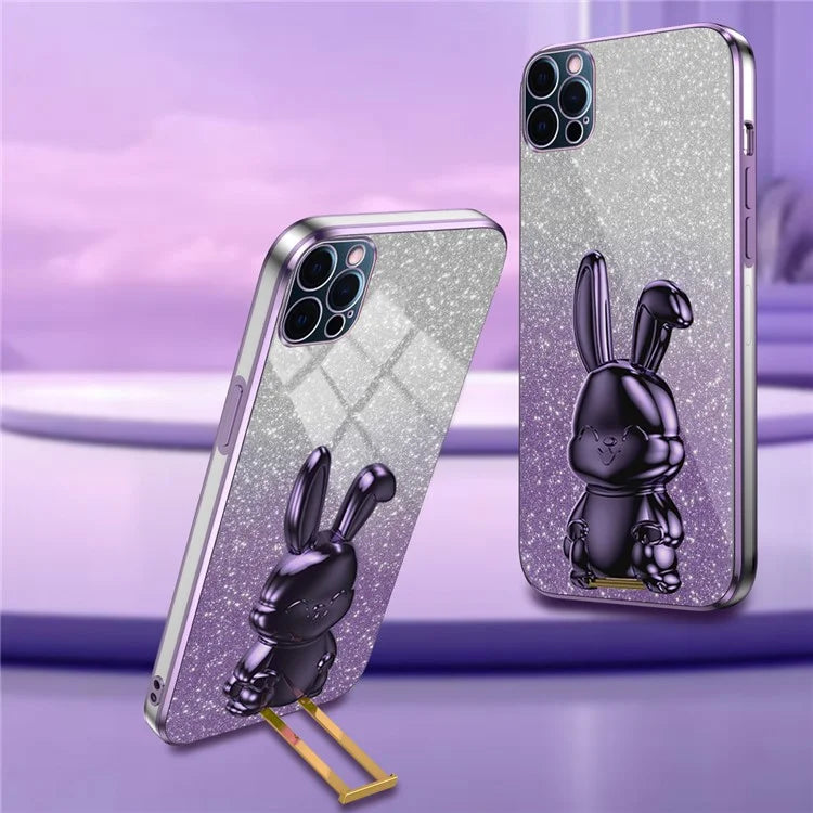 For iPhone 12 Pro Electroplating Rabbit Drop-proof Case Pull-out Kickstand Phone Cover