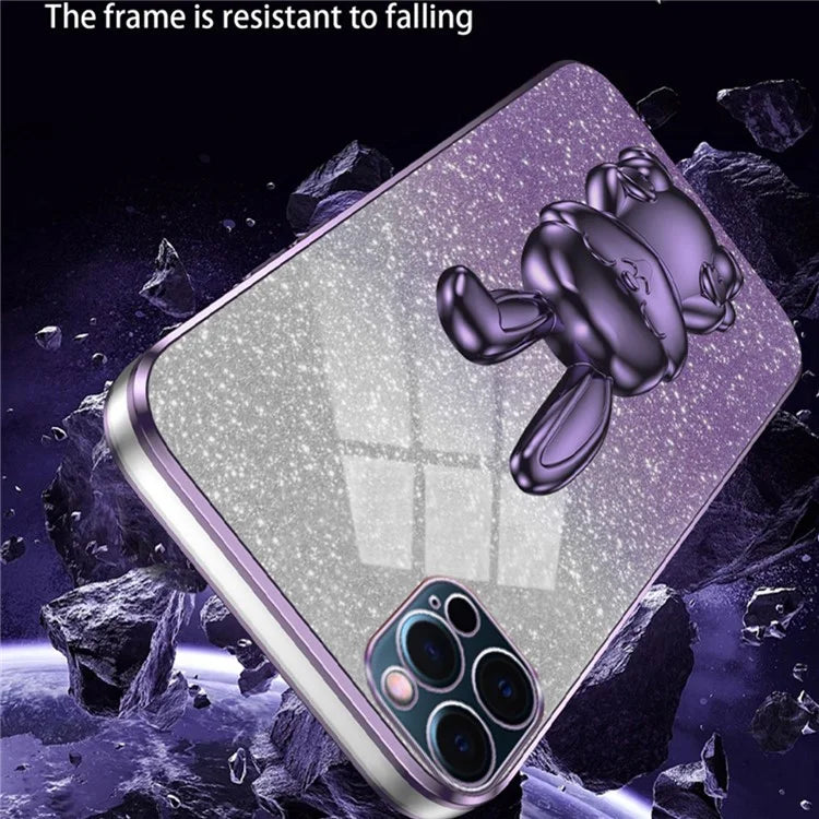 For iPhone 12 Pro Electroplating Rabbit Drop-proof Case Pull-out Kickstand Phone Cover