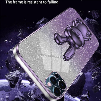 For iPhone 12 Pro Electroplating Rabbit Drop-proof Case Pull-out Kickstand Phone Cover