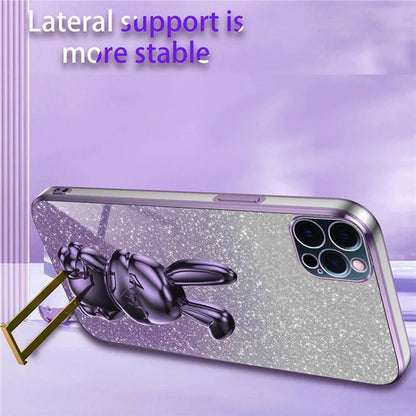 For iPhone 12 Pro Electroplating Rabbit Drop-proof Case Pull-out Kickstand Phone Cover