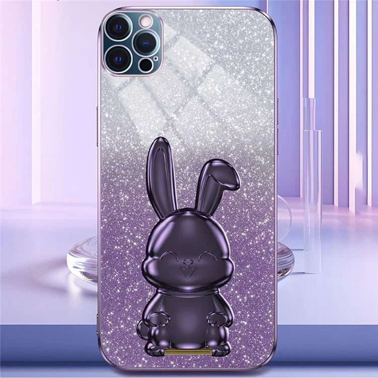 For iPhone 12 Pro Electroplating Rabbit Drop-proof Case Pull-out Kickstand Phone Cover