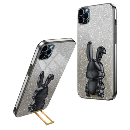 For iPhone 12 Pro Electroplating Rabbit Drop-proof Case Pull-out Kickstand Phone Cover