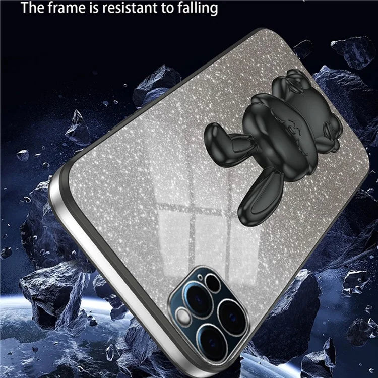 For iPhone 12 Pro Electroplating Rabbit Drop-proof Case Pull-out Kickstand Phone Cover