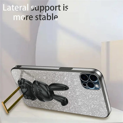 For iPhone 12 Pro Electroplating Rabbit Drop-proof Case Pull-out Kickstand Phone Cover