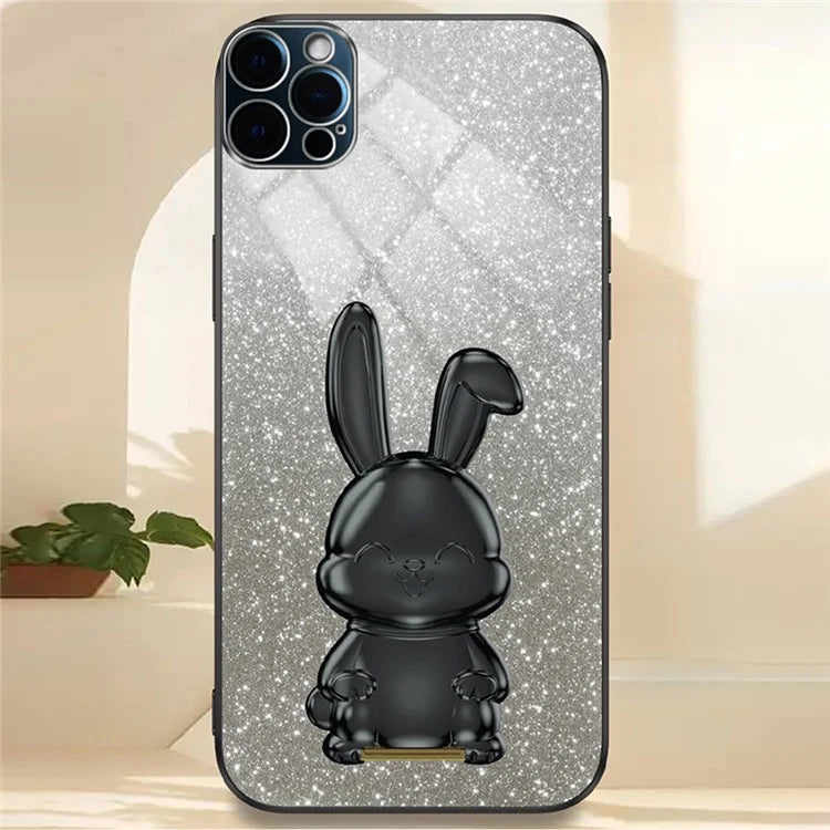 For iPhone 12 Pro Electroplating Rabbit Drop-proof Case Pull-out Kickstand Phone Cover