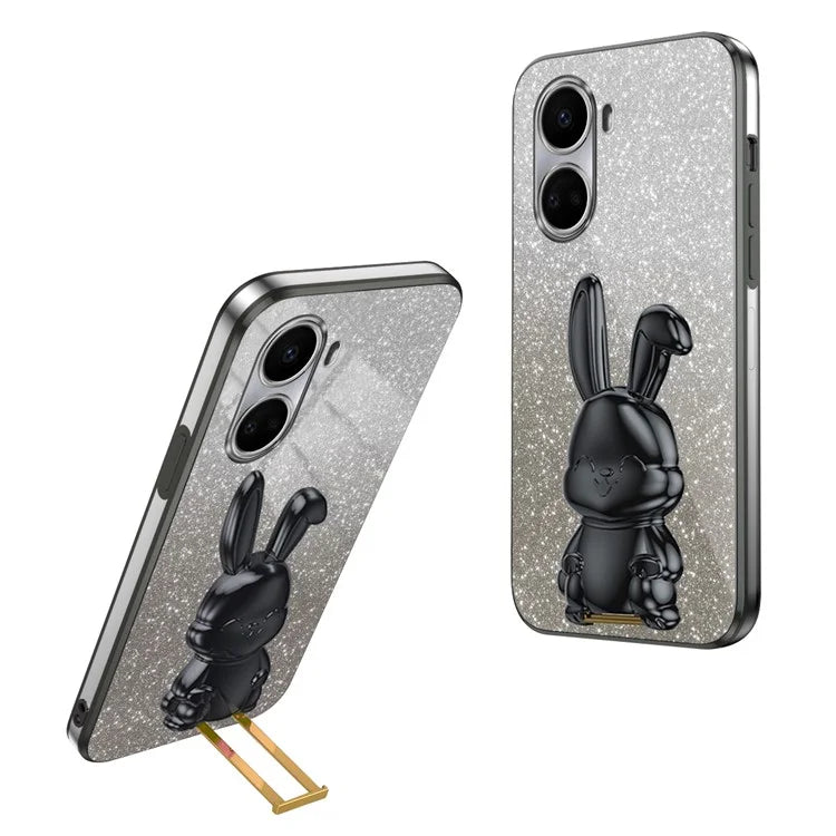 For Huawei nova 10 SE 4G Case Glitter Powder PC+TPU Anti-drop Phone Cover with Pull-out Kickstand
