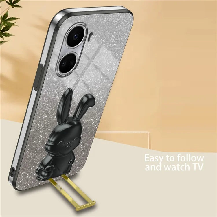 For Huawei nova 10 SE 4G Case Glitter Powder PC+TPU Anti-drop Phone Cover with Pull-out Kickstand