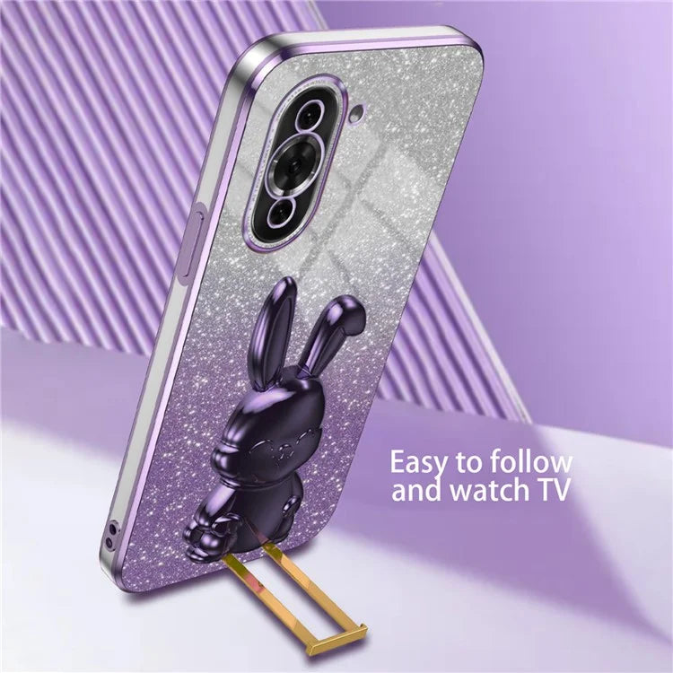 For Huawei nova 10 Pro 4G Cell Phone Case Cartoon Rabbit Glitter PC+TPU Pull-out Kickstand Cover