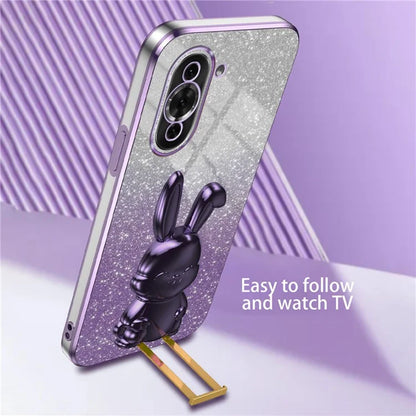 For Huawei nova 10 Pro 4G Cell Phone Case Cartoon Rabbit Glitter PC+TPU Pull-out Kickstand Cover