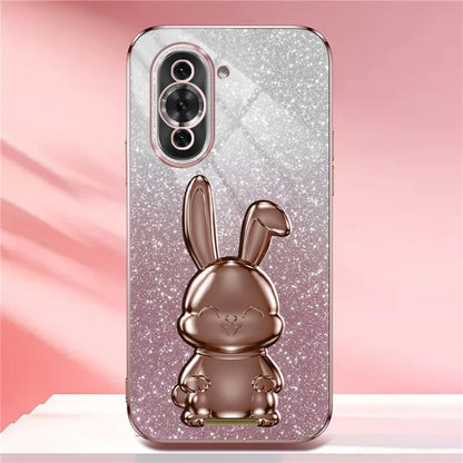 For Huawei nova 10 Pro 4G Cell Phone Case Cartoon Rabbit Glitter PC+TPU Pull-out Kickstand Cover