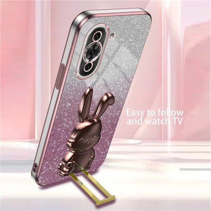 For Huawei nova 10 Pro 4G Cell Phone Case Cartoon Rabbit Glitter PC+TPU Pull-out Kickstand Cover
