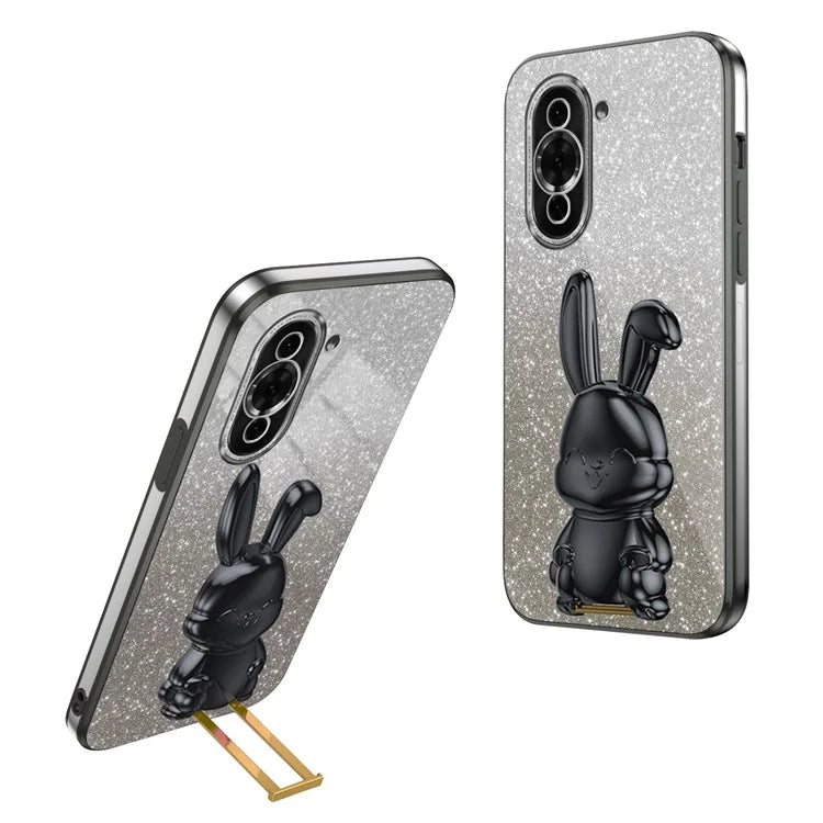 For Huawei nova 10 Pro 4G Cell Phone Case Cartoon Rabbit Glitter PC+TPU Pull-out Kickstand Cover